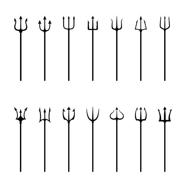 트라이던트, 벡터 일러스트의 블랙 실루엣 세트 - trident stock illustrations