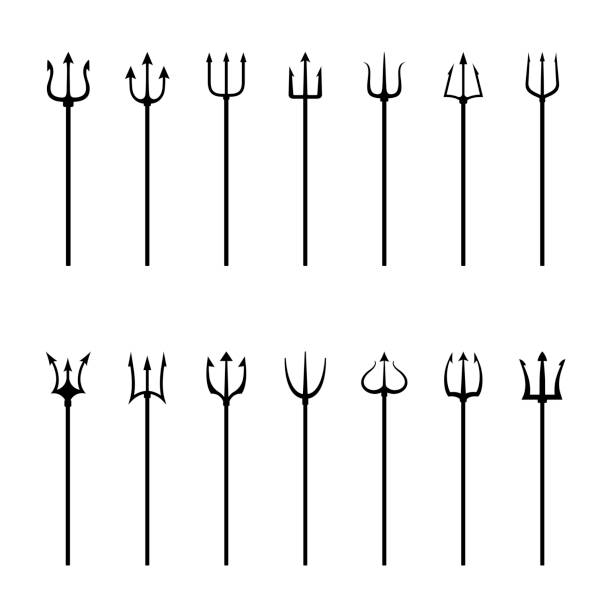 Set of black silhouettes of tridents, vector illustration Set of black silhouettes of tridents, vector illustration trident stock illustrations