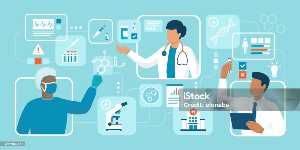 Innovative healthcare and medical research Doctors and scientists working together: treatment, medical research and innovation Healthcare And Medicine stock vector