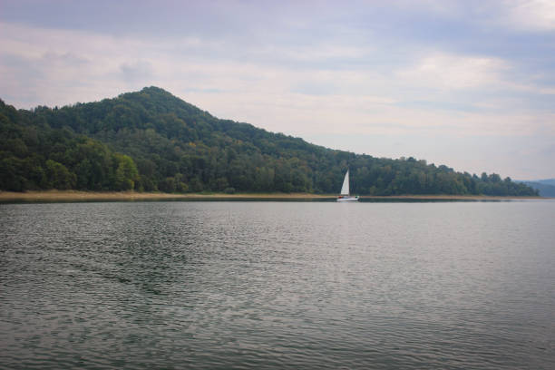 istock Looking at the surface of a large and beautiful mountain lake 1299105381