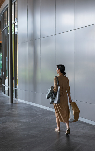 Young elegant Asian woman on a shopping spree at a mall