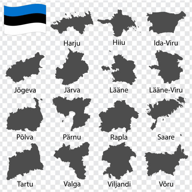 ilustraciones, imágenes clip art, dibujos animados e iconos de stock de quince mapas condados de estonia - orden alfabético con nombre. cada mapa de provincia está listado y aislado con palabras y títulos. república de estonia. eps 10. - tartu