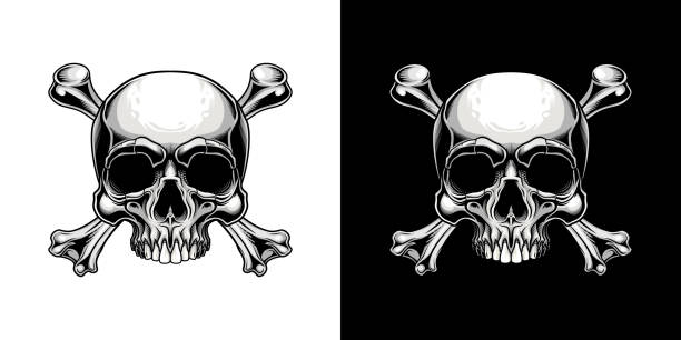 전통적인 졸리 로저 디자인. - skull and crossbones toxic substance halloween human bone stock illustrations