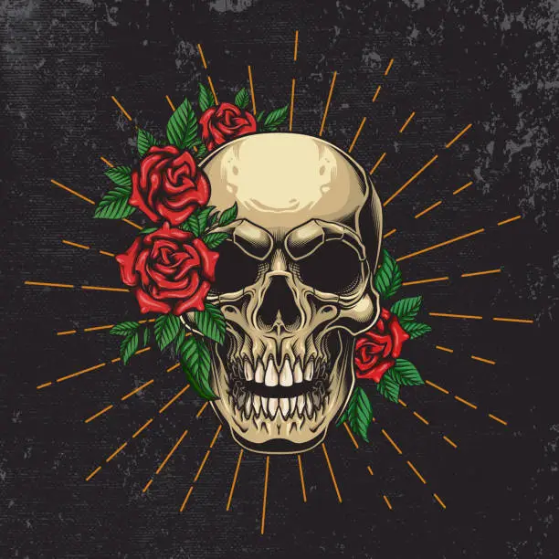 Vector illustration of Floral Skull poster design.