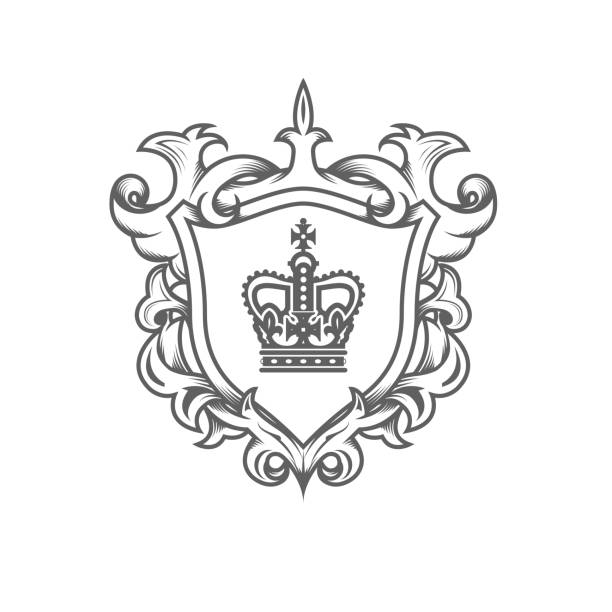heraldyczny monarcha blazon, imperialny herb z tarczą i ozdobnym wzorem, królewski herb przodków, wektor - imperial power stock illustrations