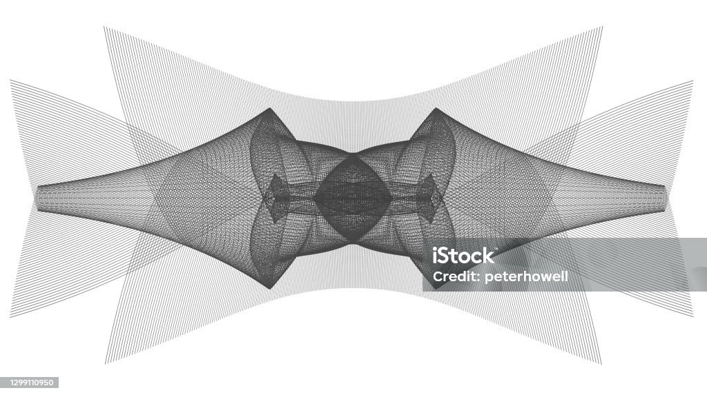 Symmetrical geometric grid patterns. Gravity field makes complex patterns from fine lines on a white background. Abstract Stock Photo