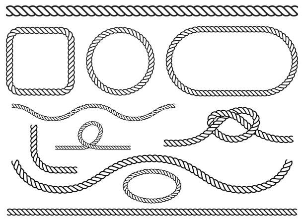 흰색 배경에 격리된 로프 세트 벡터 디자인 일러스트레이션 - rope circle lasso twisted stock illustrations