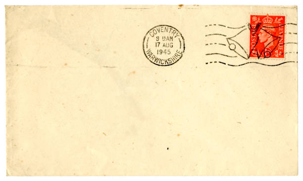istock Envelope sent from Coventry on 17 August 1945 with King George VI postage stamp and 'V' victory bells cancellation 1299113948