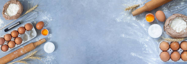istock Banner of bakery ingredients background with space for your text 1299113991