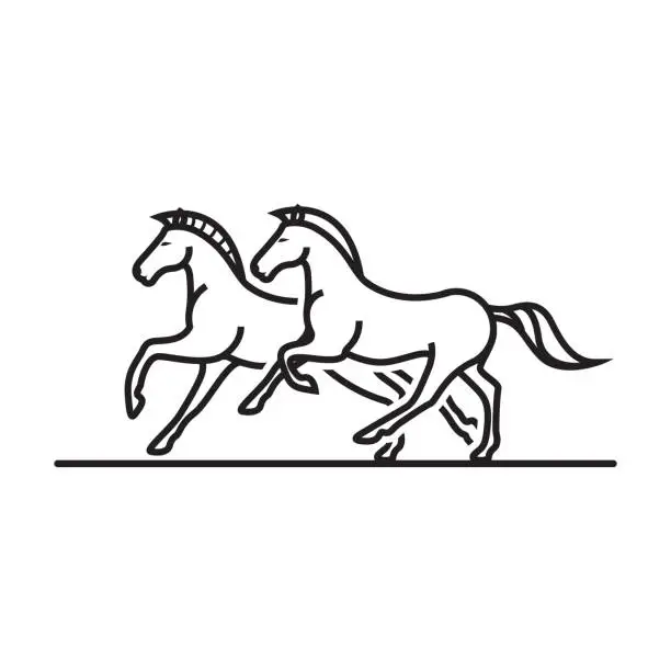 Vector illustration of line art of two horse on white