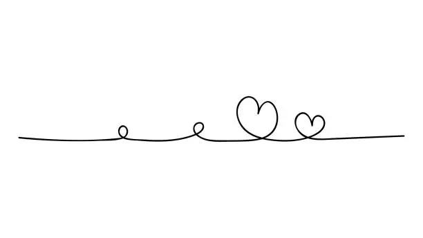 Vector illustration of Two hand drawn doodle hearts. Continuous line art drawing.