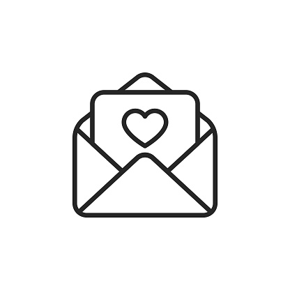 Love Letter Vector Line Icon with Editable Stroke on White Background.