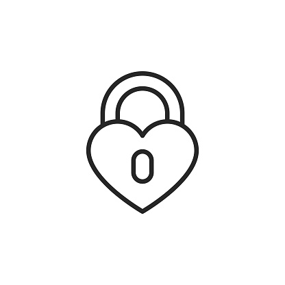 Heart Shaped Padlock, Love Concept Vector Line Icon with Editable Stroke on White Background.