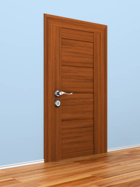 istock closed door in hall. 3D illustration 1299117765