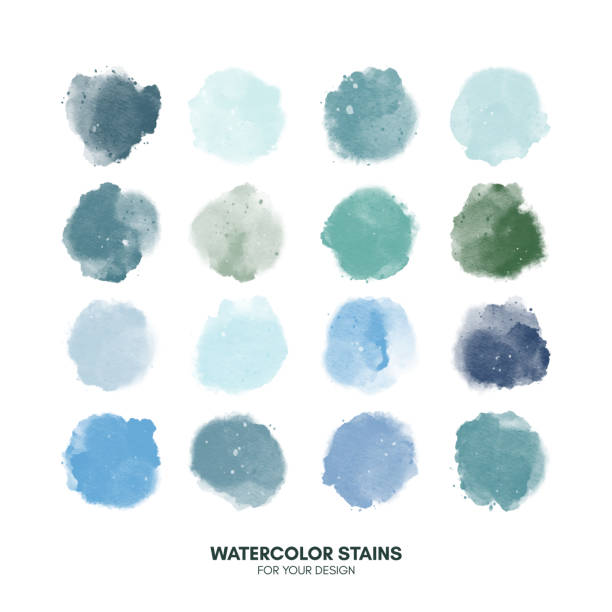 Set of colorful watercolor hand painted round shapes, stains, circles, blobs isolated on white. Illustration for artistic design vector art illustration