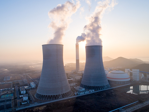 Detail of a modern power plant fueled with coal and biomass