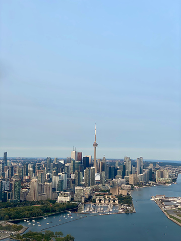 Toronto, Canada - July 1st, 2023: The CN Tower is an iconic landmark and one of the most recognizable structures in Toronto, Canada.