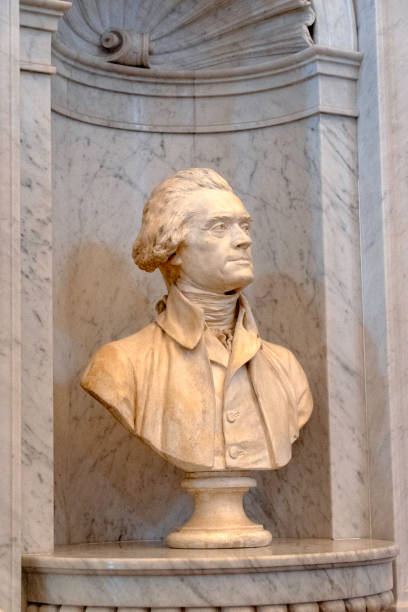 Bust of Thomas Jefferson in the Great Hall of the Library of Congress The plaster bust of Thomas Jefferson is a copy of a work by the French sculptor Jean-Antoine Houdon (1741-1828). It is displayed in the Great Hall of the Library of Congress. library of congress stock pictures, royalty-free photos & images