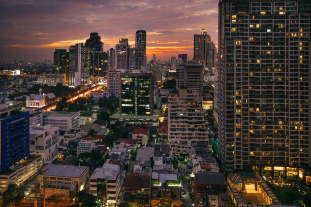istock Night view of Bangkok skyscrapers 1299124208