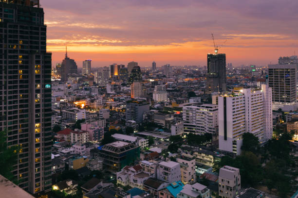 istock Night view of Bangkok skyscrapers 1299124301