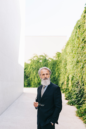 Portrait of confident senior businessman in full suit.