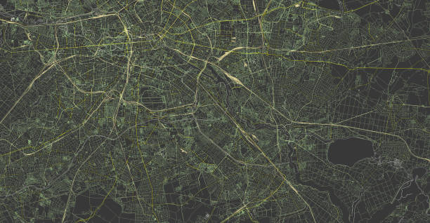 베를린의 상세한지도. 3d 일러스트레이션 - high angle view 이미지 뉴스 사진 이미지