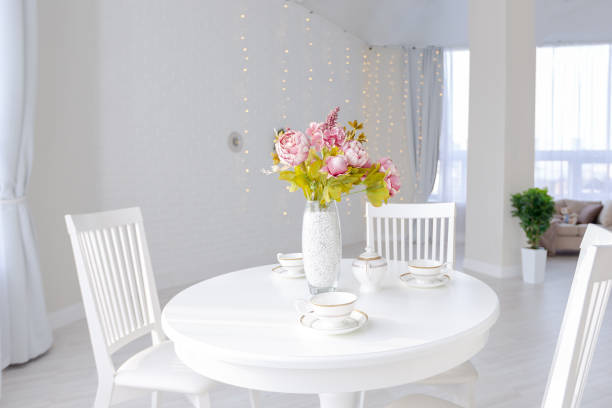 istock Luxurious and expensive interior of an open-plan apartment in light colors. 1299134440