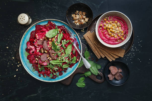 istock Leftover Turkey Pasta with Creamy Beet Sauce and Roasted Beet Hummus 1299134474