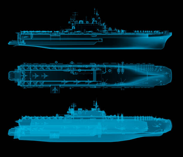 istock aircraft carrier side and top view in x-ray 1299134905
