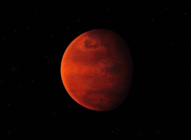 istock Mysterious red planet in space with stars. Surface of a beautiful stone planet. 1299139620