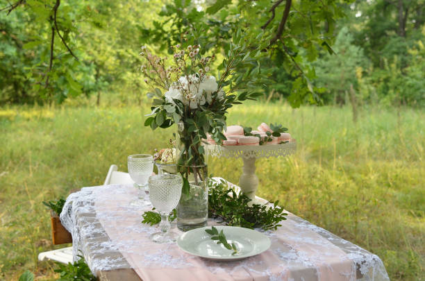 istock Romantic outdoor table decoration for meeting lovers 1299149385