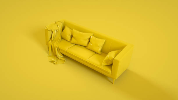 istock Stylish sofa isolated on yellow background. 3d illustration 1299152267