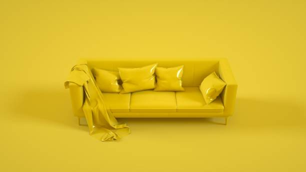 istock Yellow sofa isolated on yellow background. 3d illustration 1299152280