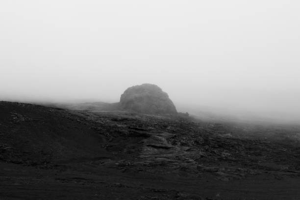 Mist volcano dark lava fog black and white