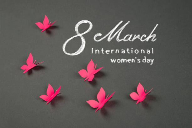 Hand made butterfly Paper Cut , and text:       ,,8 March International women's day\
