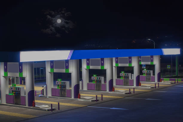 istock Gas station without cars at night 1299159756