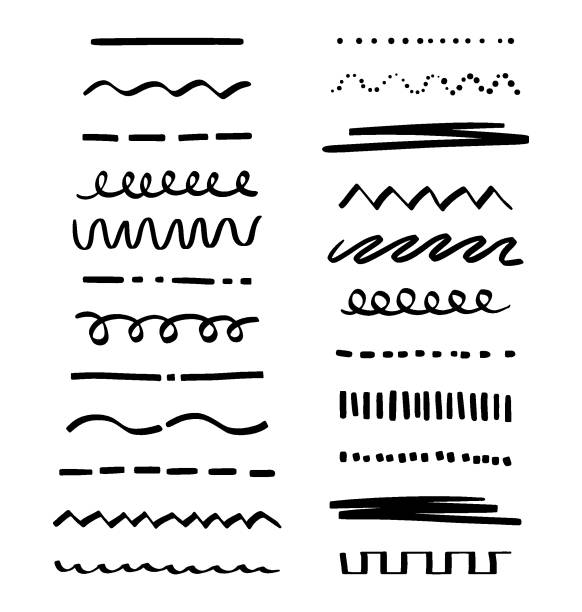 ilustrações de stock, clip art, desenhos animados e ícones de a set of various highlighter and underline lines. a collection of graphic elements drawn by hand with a free brush. vector stock illustration of doodle strokes and markers isolated on white background - office supply group of objects pencil highlighter