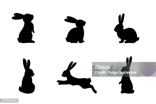 Ilustración de Conjunto De Diferentes Siluetas De Conejitos Para Uso De Diseño Siluetas De Conejos Aislados Sobre Un Fondo Blanco y más Vectores Libres de Derechos de Conejo - Animal