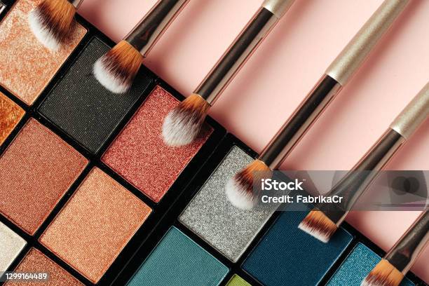 Makeup Palette And Brushes Professional Eyeshadow Palette Stock Photo - Download Image Now