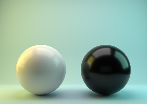 White and black spheres 3d render on background