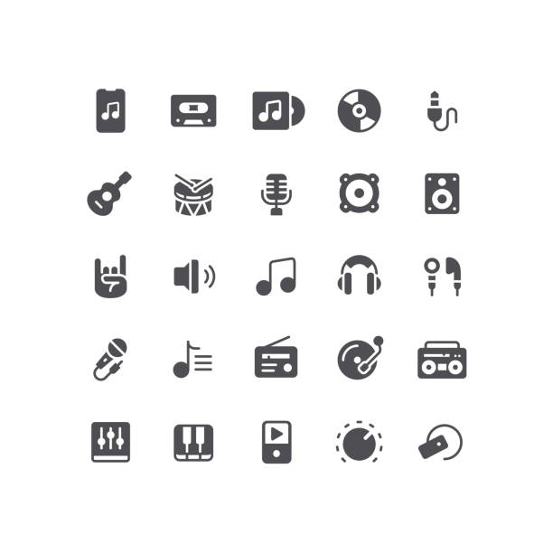 audio und musik flat icons set - musical note stock-grafiken, -clipart, -cartoons und -symbole