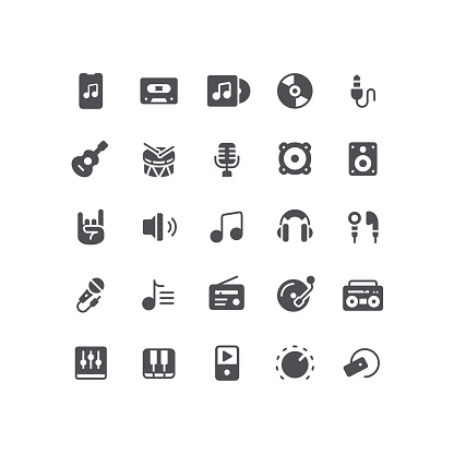 Audio and Music Flat Icons Set. Vector illustration.