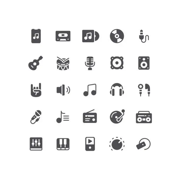 Vector illustration of Audio and Music Flat Icons Set