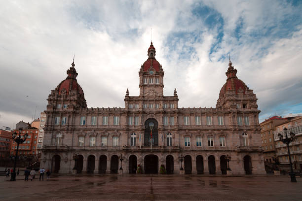 La Coruna, Spain - 17 September 2014: Municipal Palace of La Coruna and Maria Pita Square