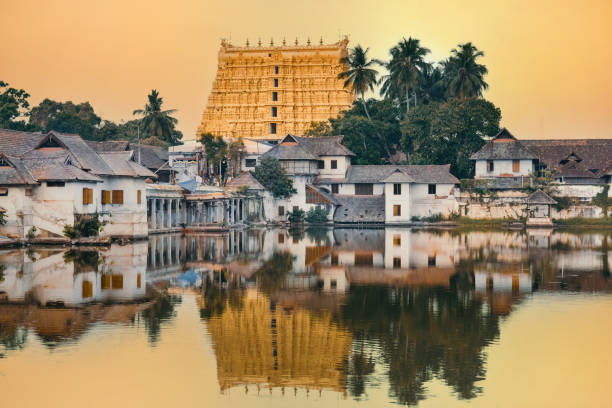 Sree Padmanabhaswamy temple at sunset, Thiruvananthapuram city, Kerala, India stock photo
