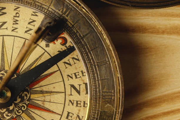 istock Close up view of the old compass 1299172114