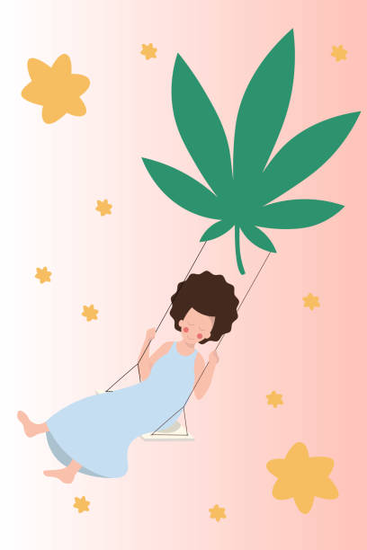 cbdオイルを使用した女性 - herbal medicine recovery herb human hand点のイラスト素材／クリップアート素材／マンガ素材／アイコン素材