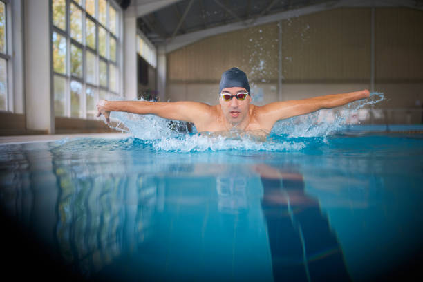 Female swimming butterfly in the pool