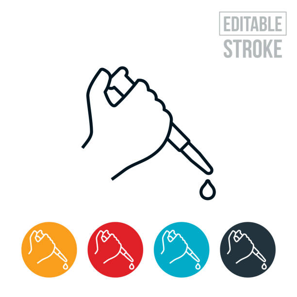 ilustrações de stock, clip art, desenhos animados e ícones de hand holding pipette thin line icon - editable stroke - pipeta