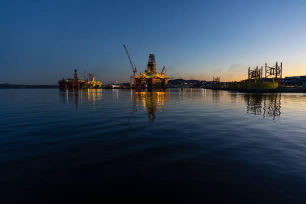 istock Industrial oil rig offshore platform construction site on the North Seacoast 1299175789
